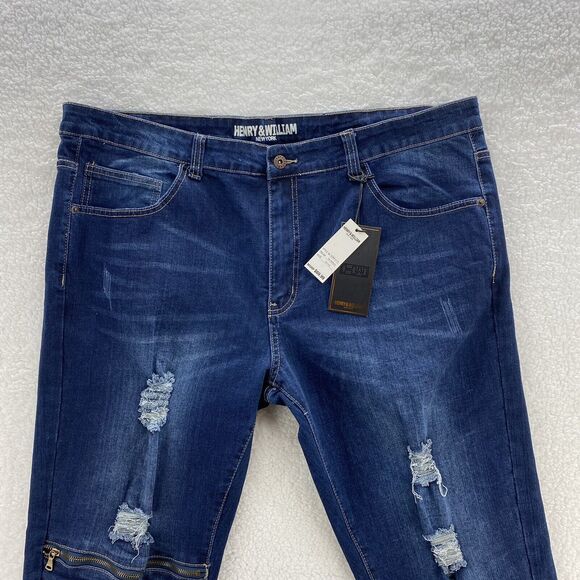 Henry & William Jeans Mens 42x32 Blue Relax Fit Distressed American Preppy Denim - Picture 4 of 16
